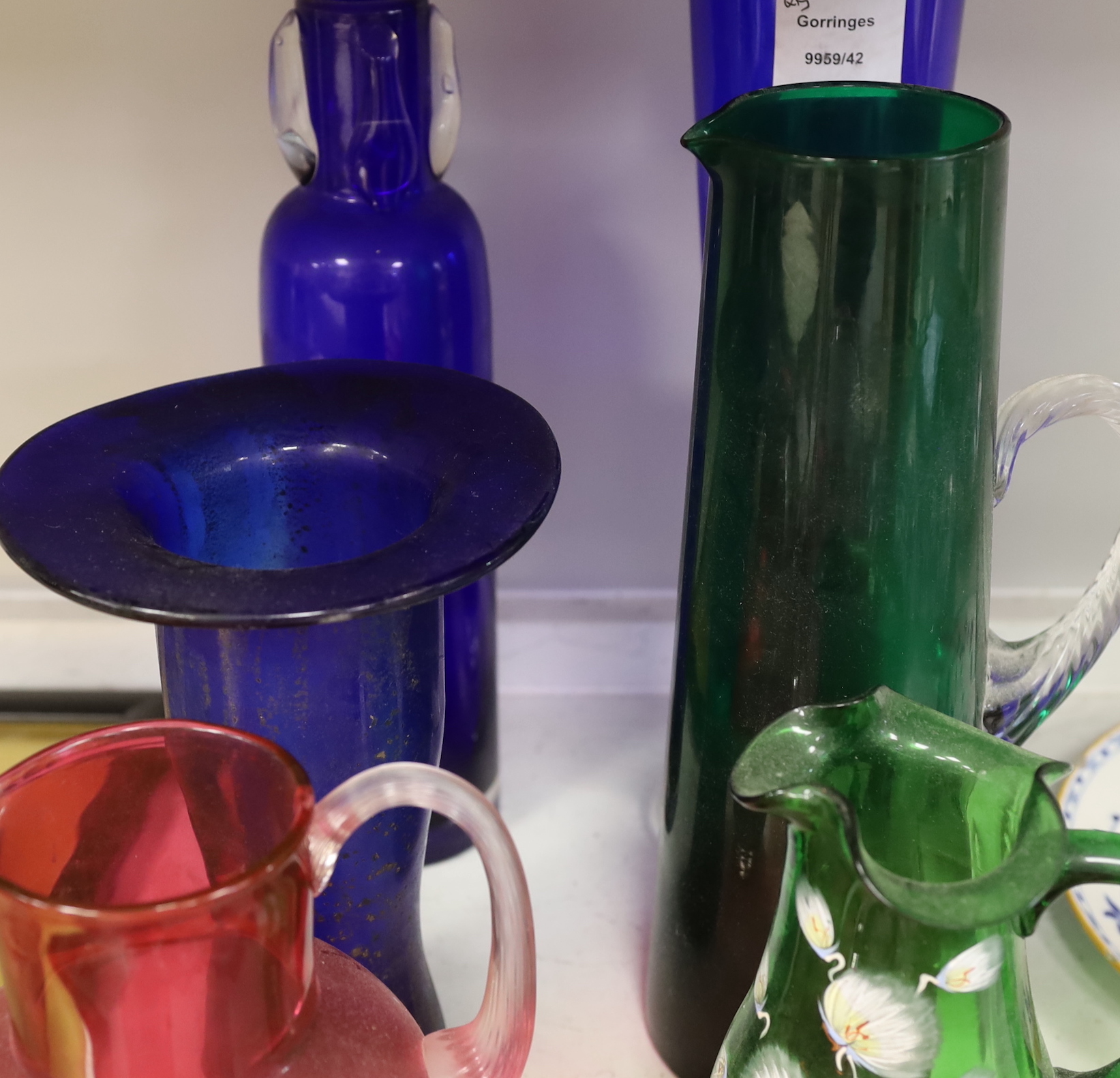 A group of assorted coloured glasswares